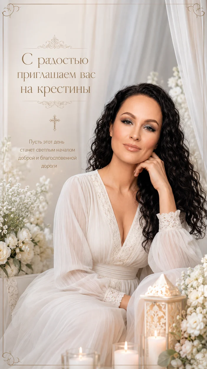 Фотооткрытка пригласительная с текстом «С радостью приглашаем вас на крестины»