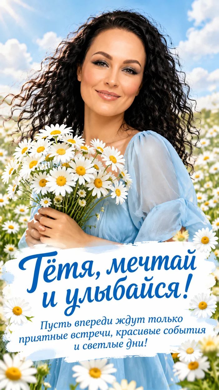 Открытка тёте с ромашками