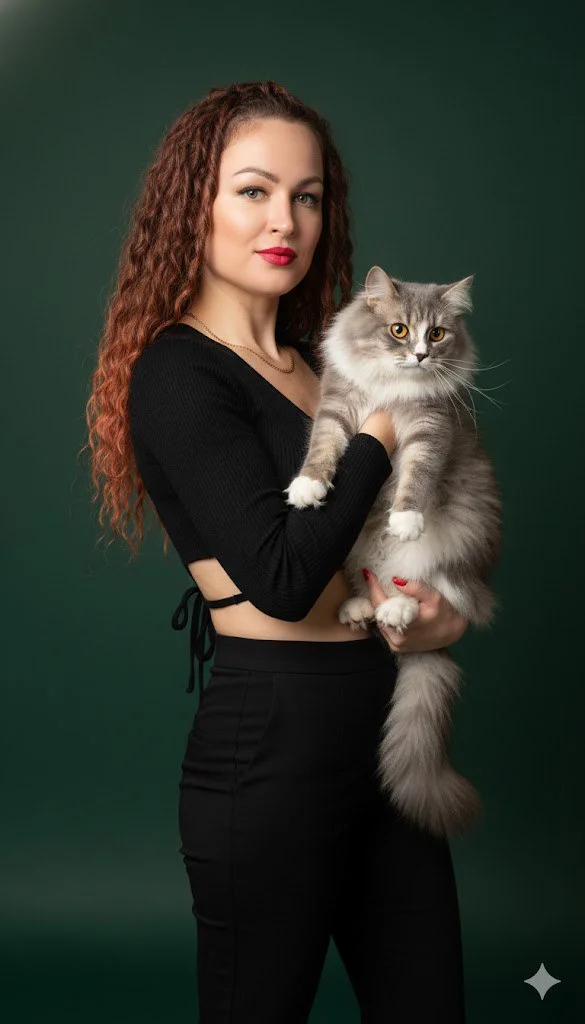 ИИ-фото — Зеленый уют с котом