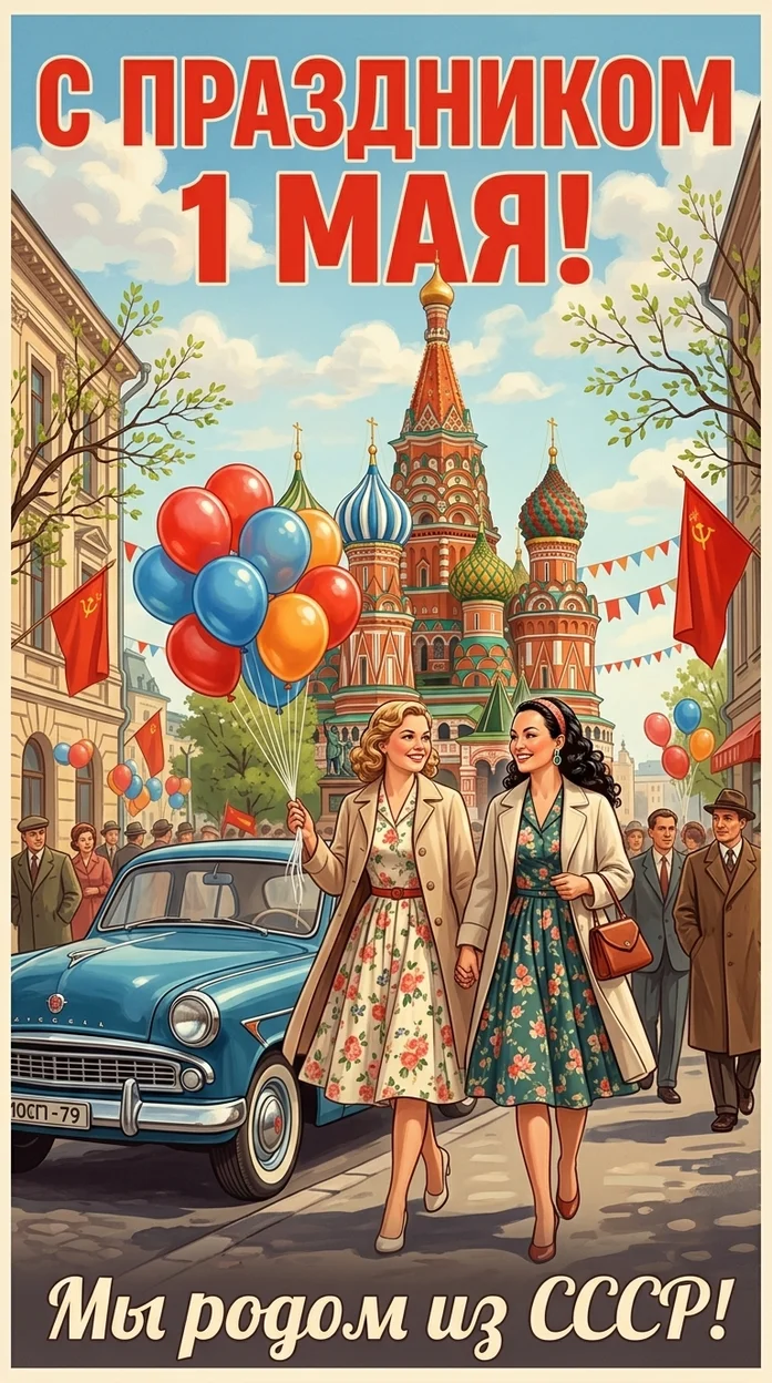 Открытка на 1 Мая от ИИ с вашим фото 