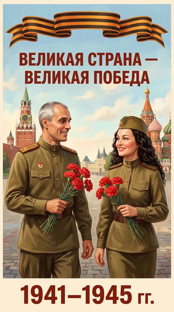 Фото мужчины и женщины на 9 Мая  - плакат 