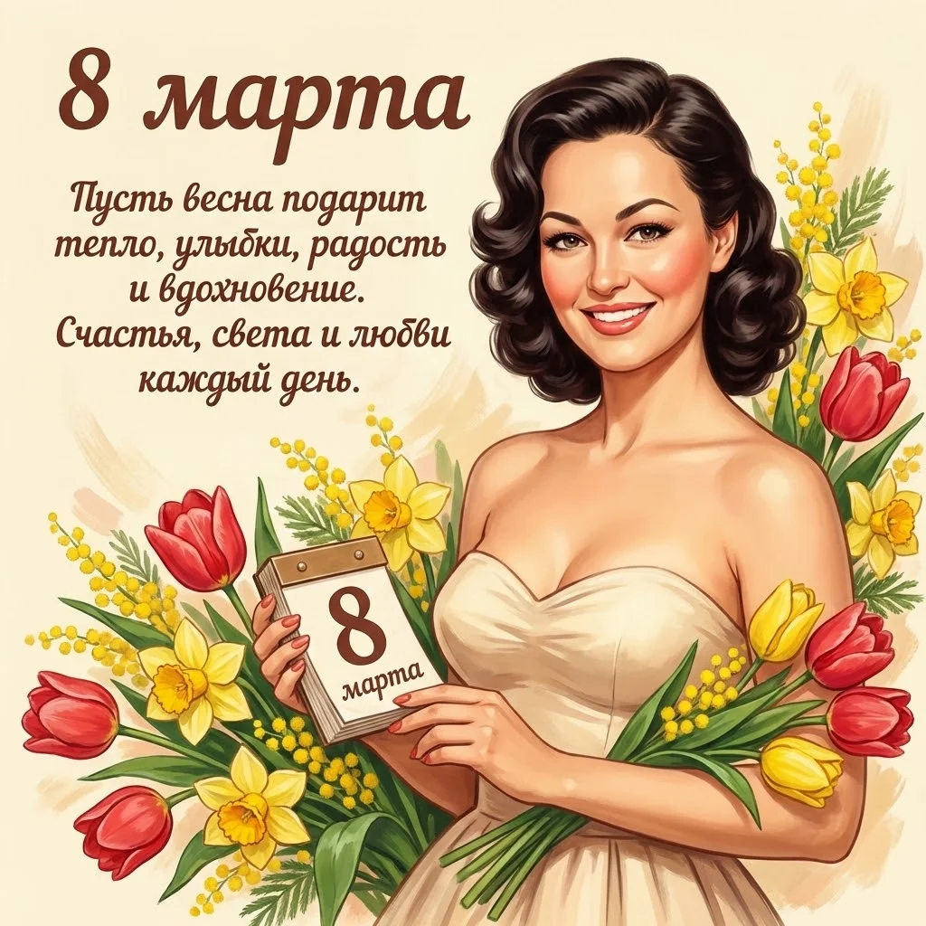 Нежная художественная открытка  с вашим фото на 8 Марта 