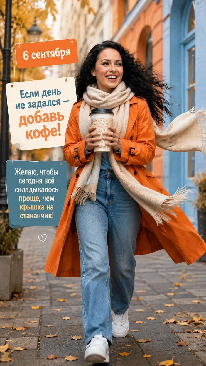 Фотосессия жизнерадостной открытки 6 сентября на городской улице