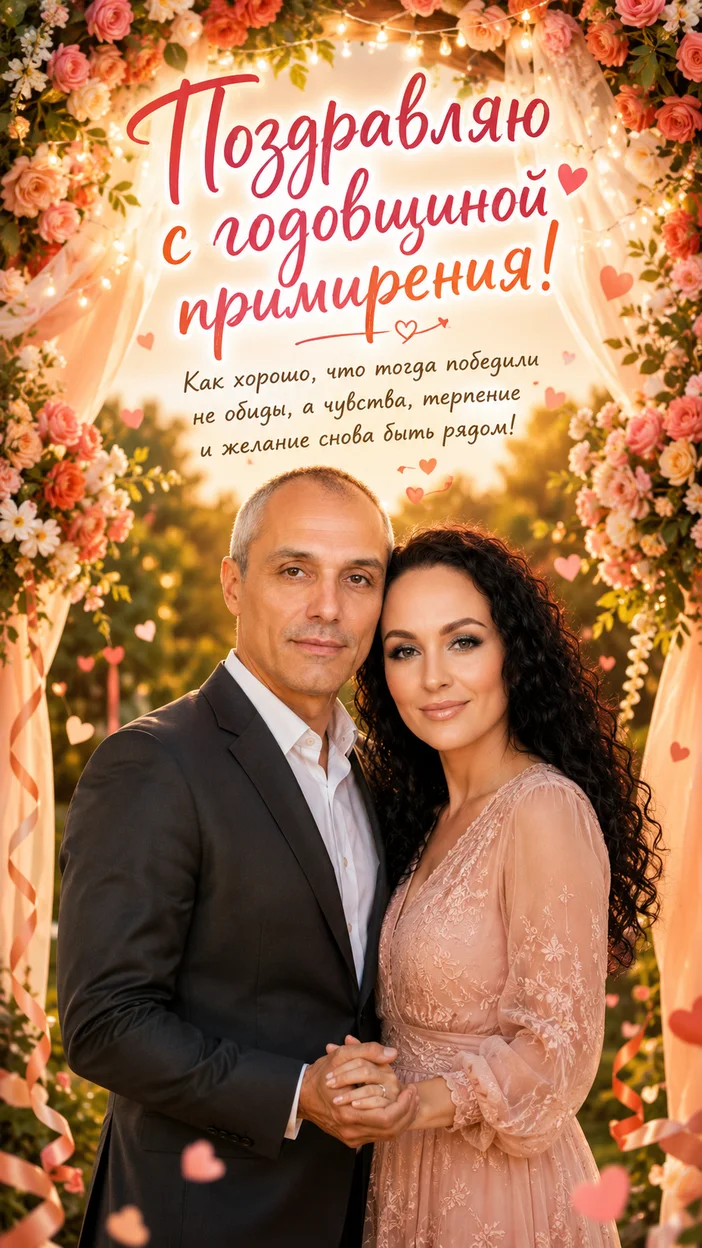 Фотооткрытка для пары с поздравлением "Поздравляю с годовщиной примирения!"