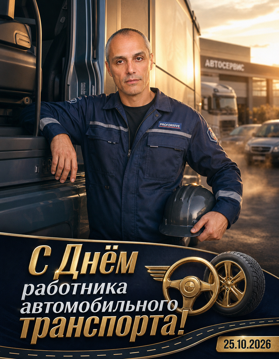 День работника автомобильного транспорта — 25.10.2026 — торжественная крупная портретная открытка
