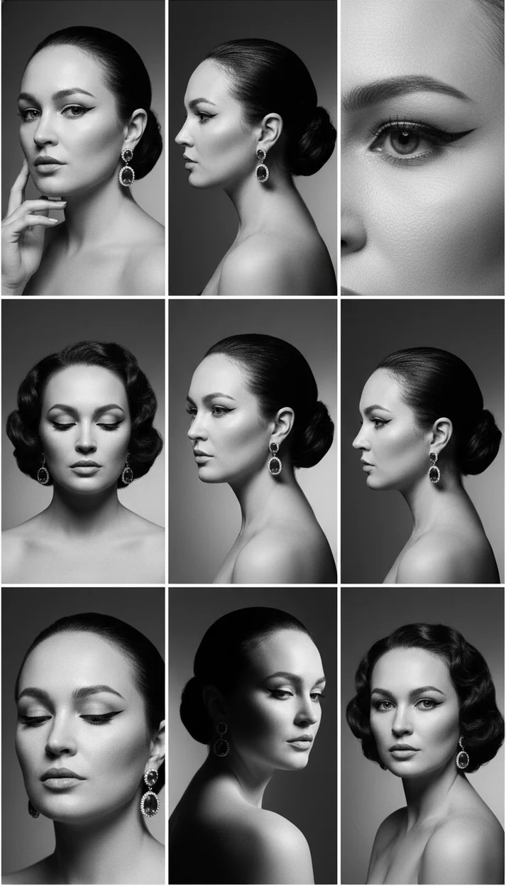 , разные крупные портреты и детали лица одной и той же девушки