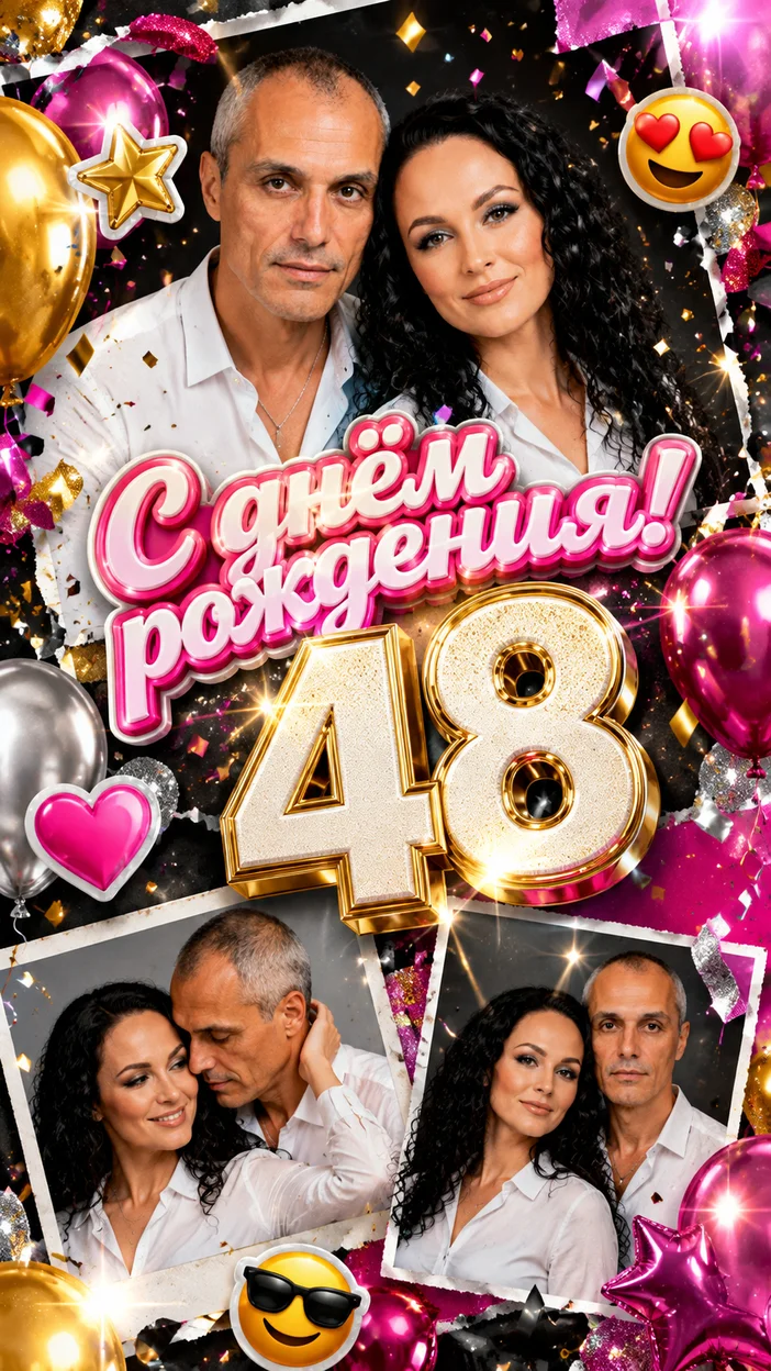 Фотооткрытка 48 лет для подруги с поздравлением "С днём рождения!"