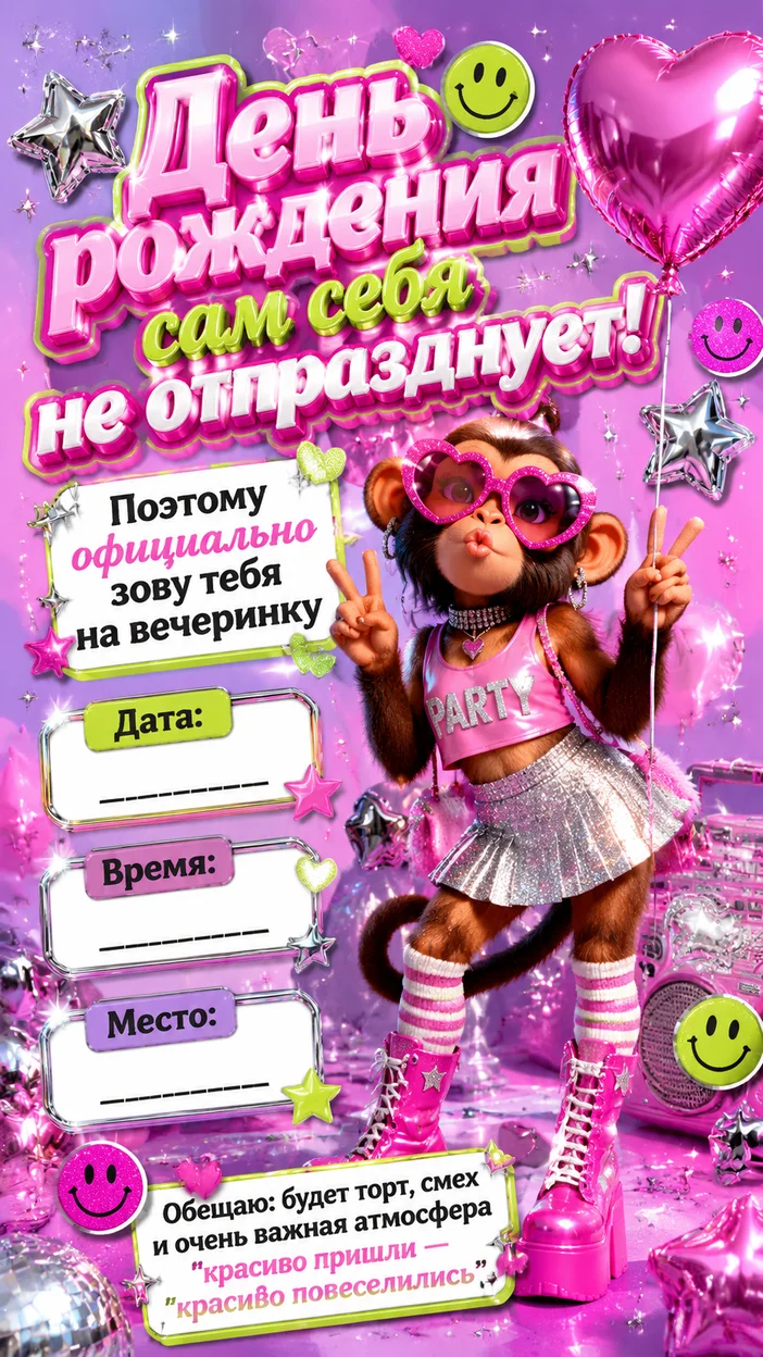 Фотосессия пригласительного в стиле Y2K с модной мартышкой