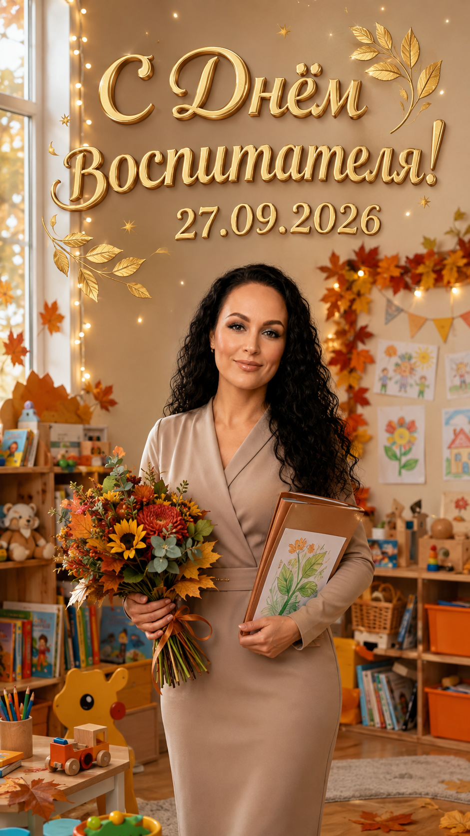 День воспитателя — 27.09.2026 — праздничная открытка