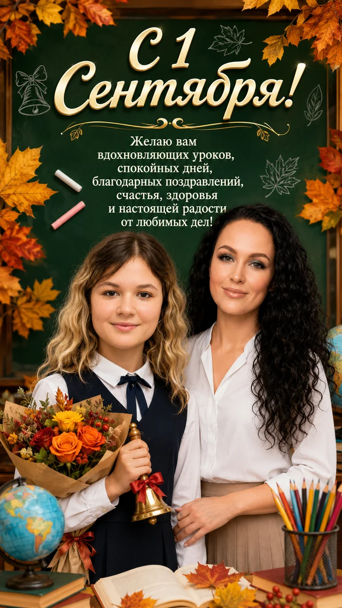 Фотооткрытка баннер в школьной классике у доски
