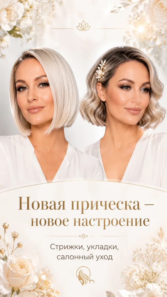 Фотосессия девушки в коротком бобе платинового блонда в коллаже из двух фото