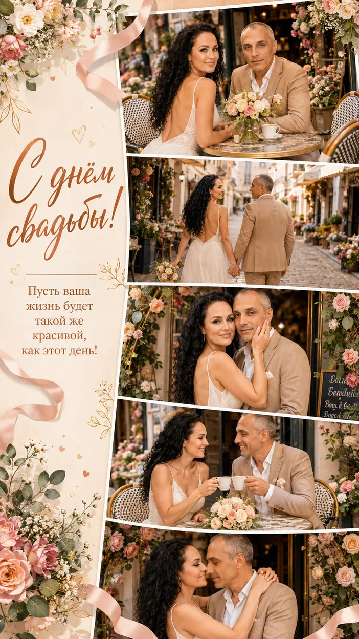 Фотооткрытка «С днём свадьбы!»