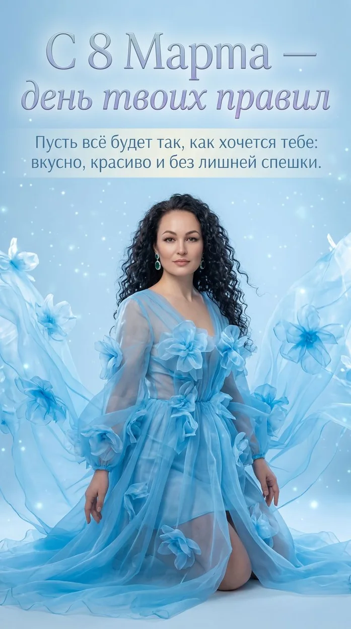 С 8 Марта — день твоих правил. Открытка с вашим фото 
