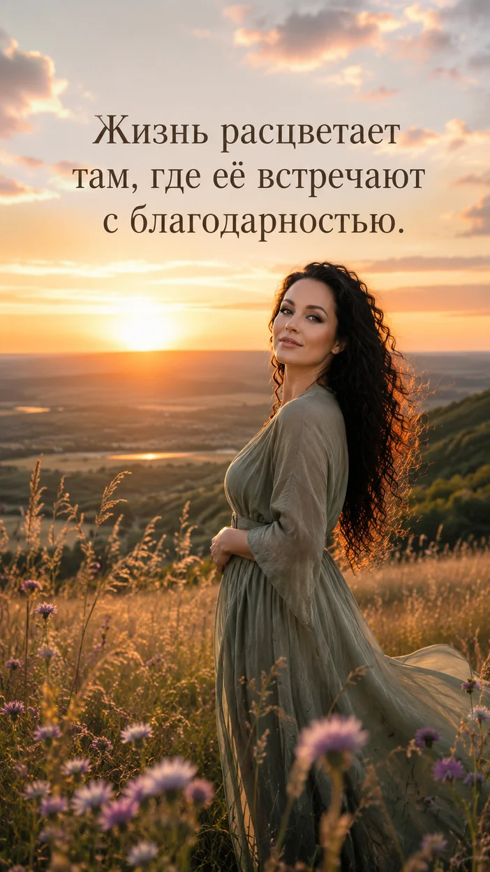Фотосессия на холме при закате с текстом над горизонтом