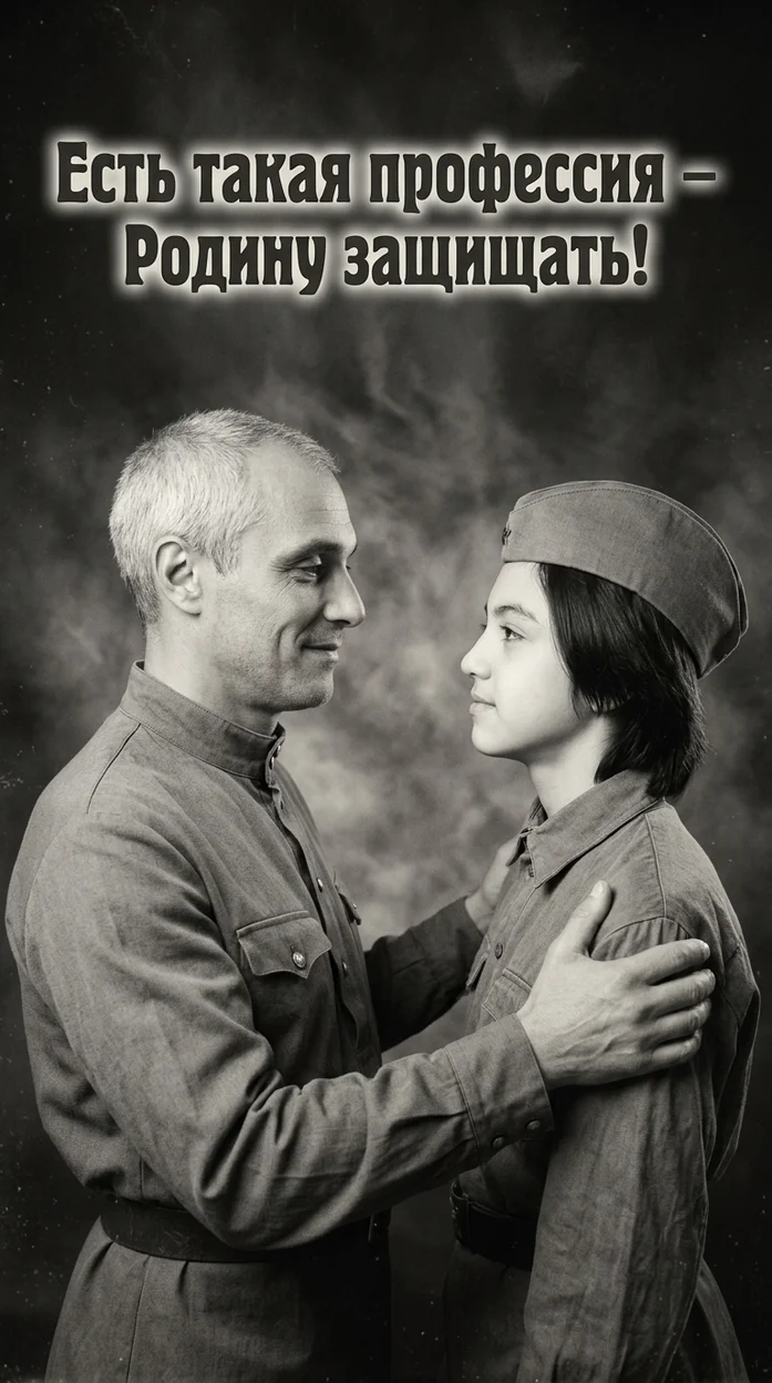 атмосферный чёрно-белый портрет в стиле советской военной фотографии
