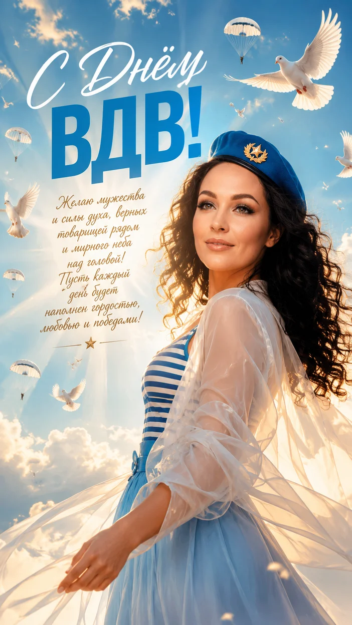 Фотосессия воздушная девушка с голубями и лучами — сказочная праздничная открытка