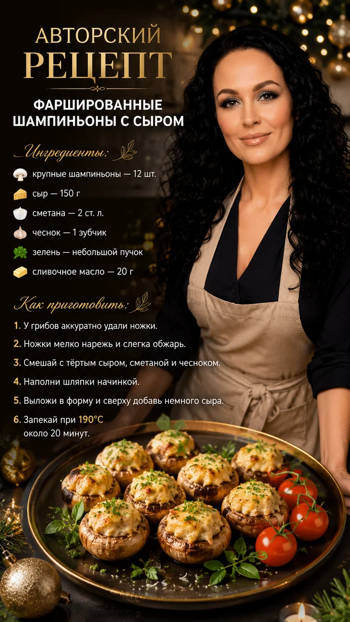 Фотосессия фаршированных шампиньонов с сыром