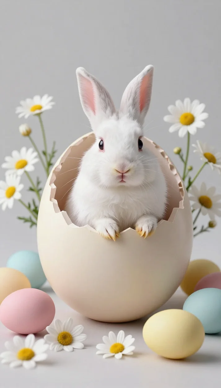 Кролик выглядывает из разбитого яйца