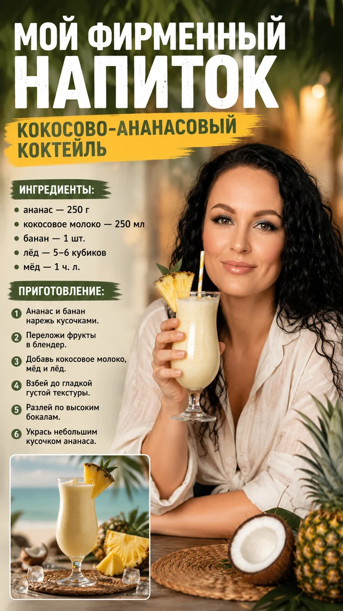 Фотосессия кокосово-ананасового коктейля