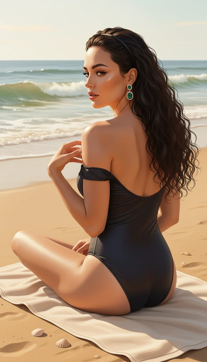 ПЛЯЖНЫЙ ОБРАЗ СО СПИНЫ В СТИЛЕ ГЛЯНЦЕВОЙ ИЛЛЮСТРАЦИИ