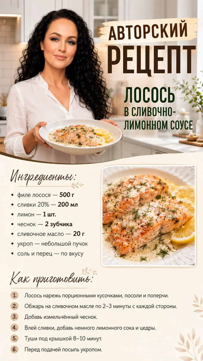 Фотосессия рецепта лосося в сливочно-лимонном соусе
