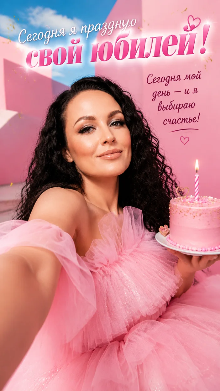 Фотосессия девушки в розовом пышном платье на фоне розовых блоков
