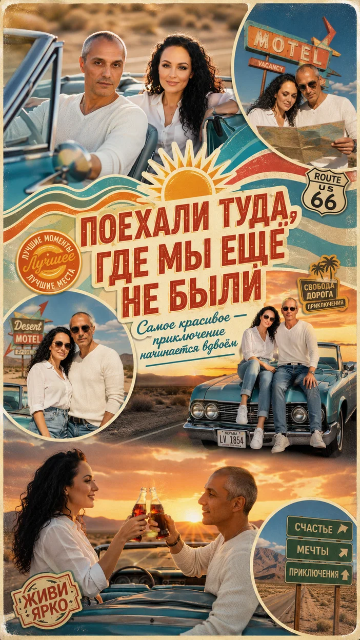 Фотосессия пары в ретро road trip