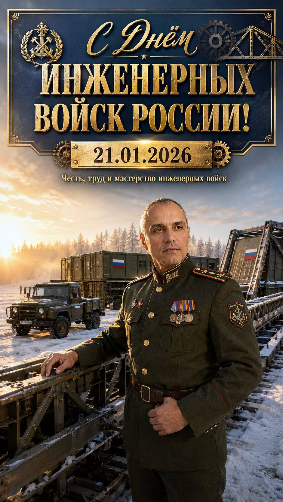 День инженерных войск России — 21.01.2026 — торжественная открытка на полигоне