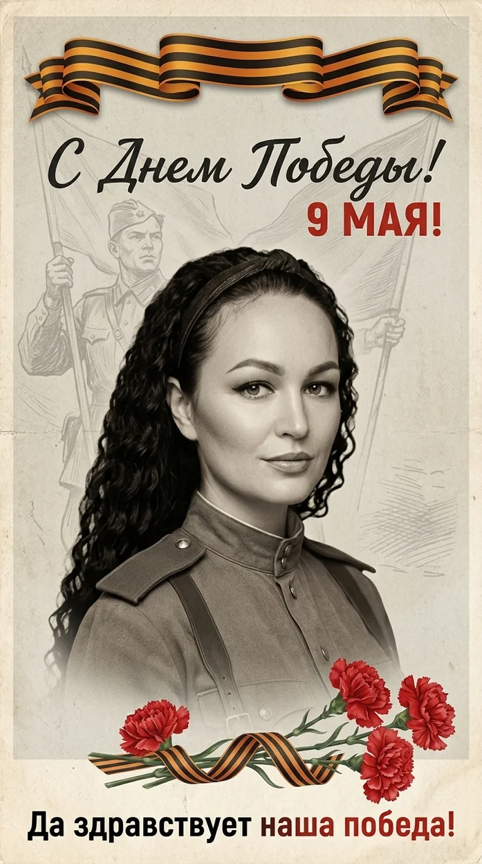 Открытка  ко Дню Победы в винтажном стиле старого советского плаката. 