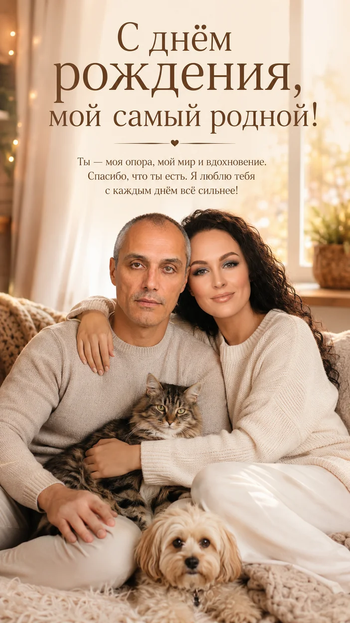 Фотосессия домашняя с питомцами — тёплая семейная открытка