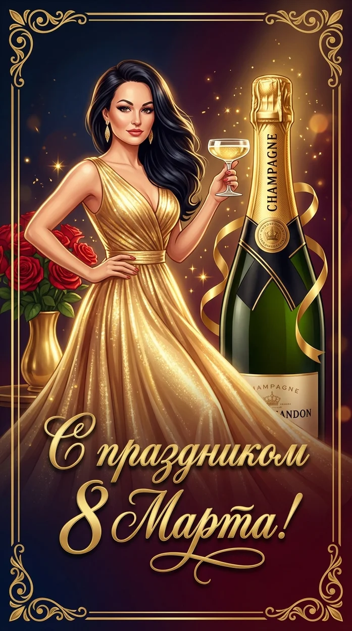 праздничная открытка к 8 Марта в роскошном винтажно-гламурном стиле и вашим фото 