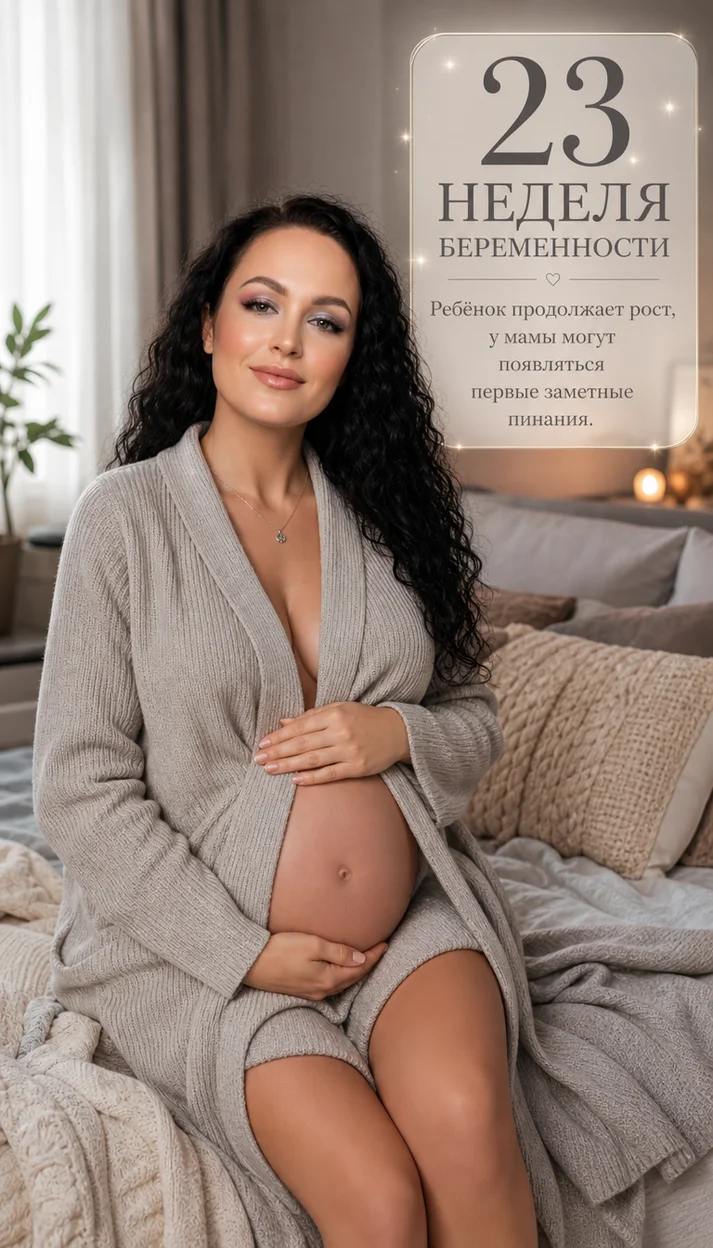 Фотосессия беременная в уютной спальне на 23 неделе