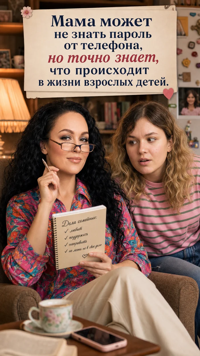 Фотооткрытка для мамы с текстом "Мама может не знать пароль от телефона, но точно знает, что происходит в жизни взрослых детей."