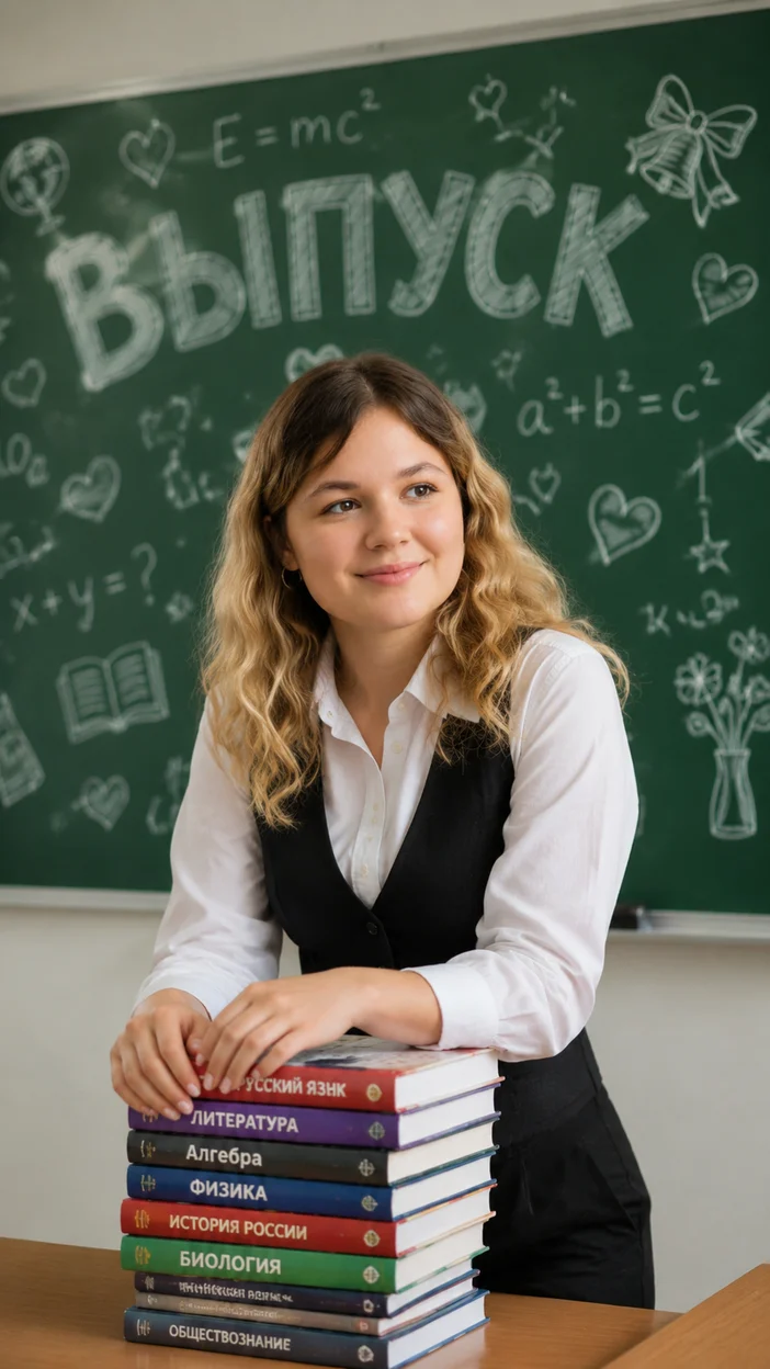 Выпускница у школьной доски