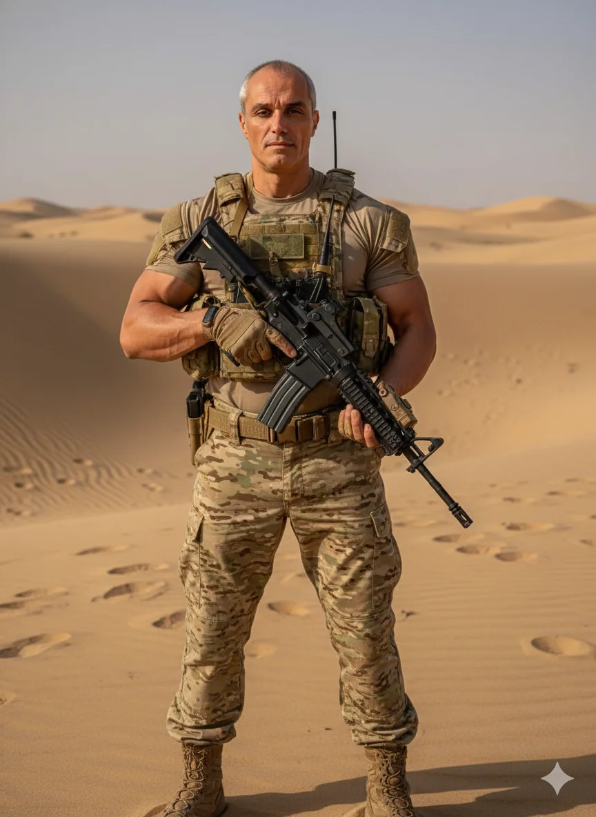 Военный в  пустыне 