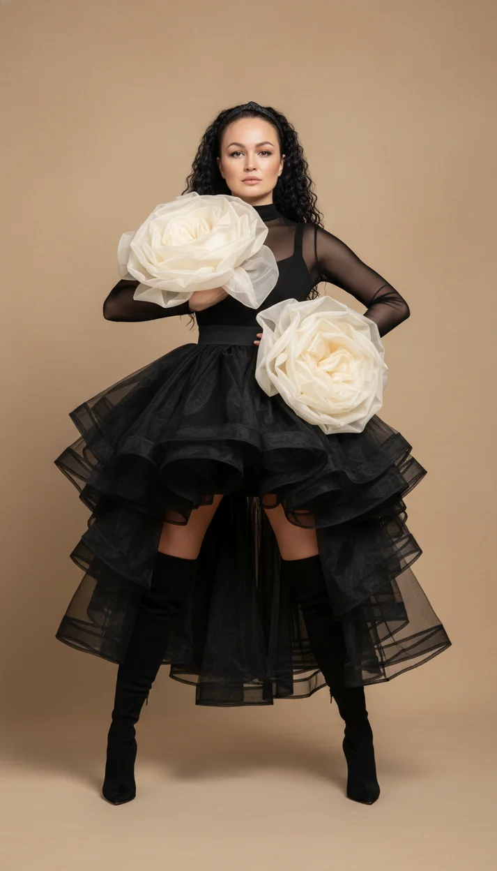 Авангардный couture-образ с гигантскими цветами