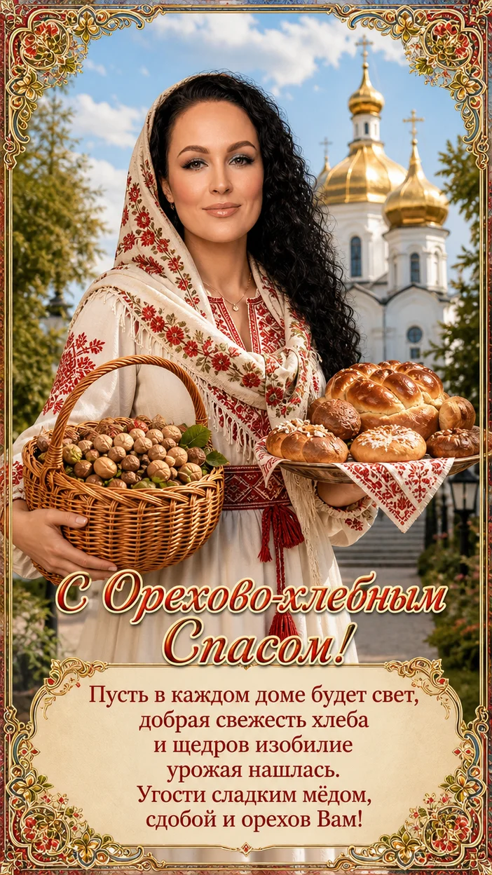 Фотосессия девушки с корзиной и выпечкой у куполов — богато украшенная открытка
