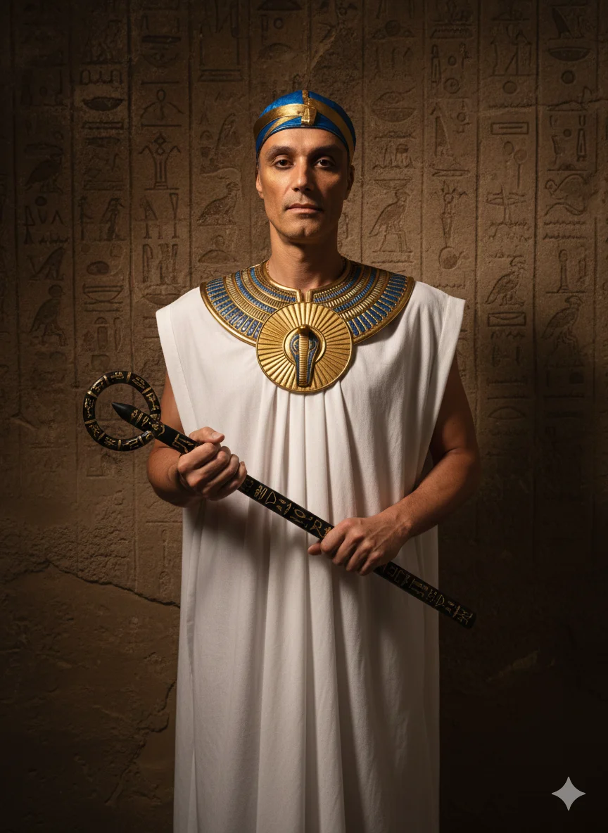 мужчина в образе современной интерпретации египетского бога 