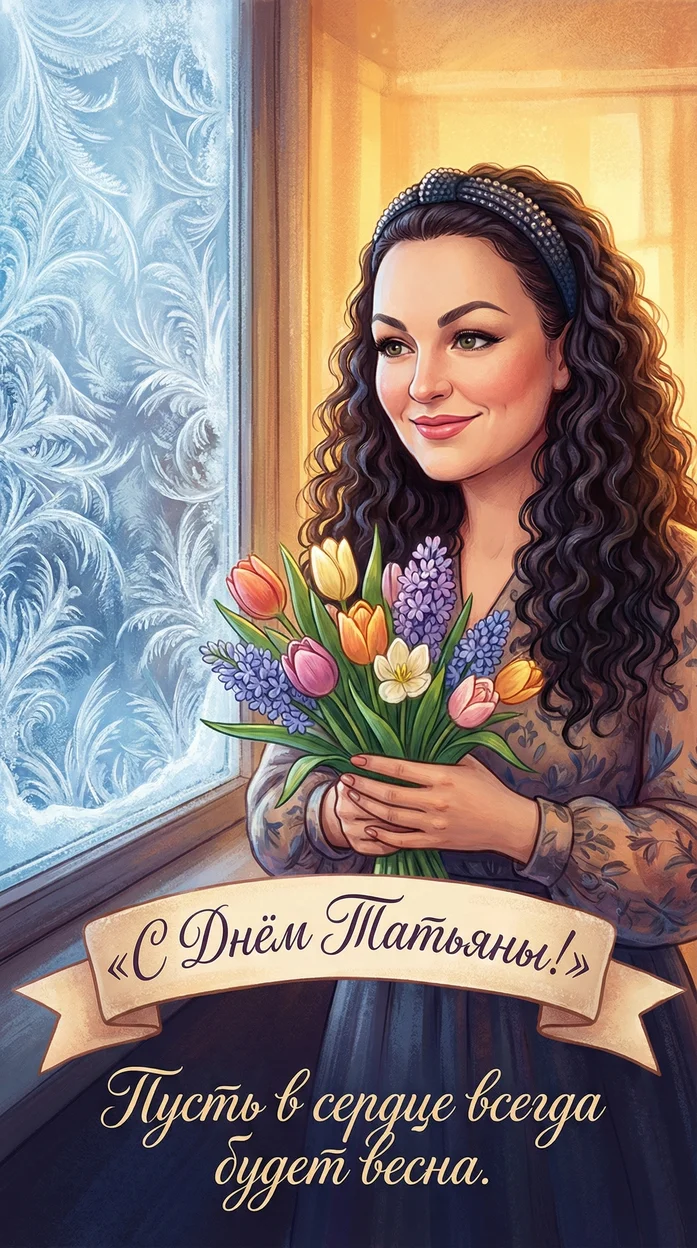 Открытка с днем Татьяны - «Пусть в сердце всегда будет весна.» 