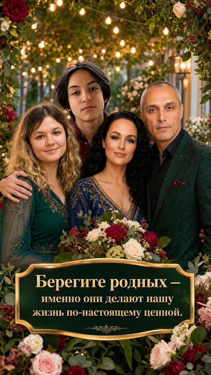 Фотооткрытка для семьи с поздравлением "Берегите родных — именно они делают нашу жизнь по‑настоящему ценной."
