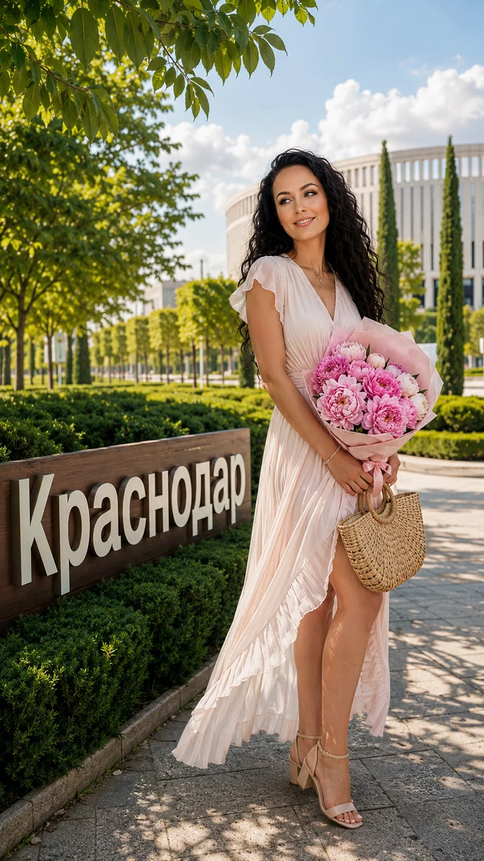 Фотосессия девушки в воздушном платье в парке Краснодар