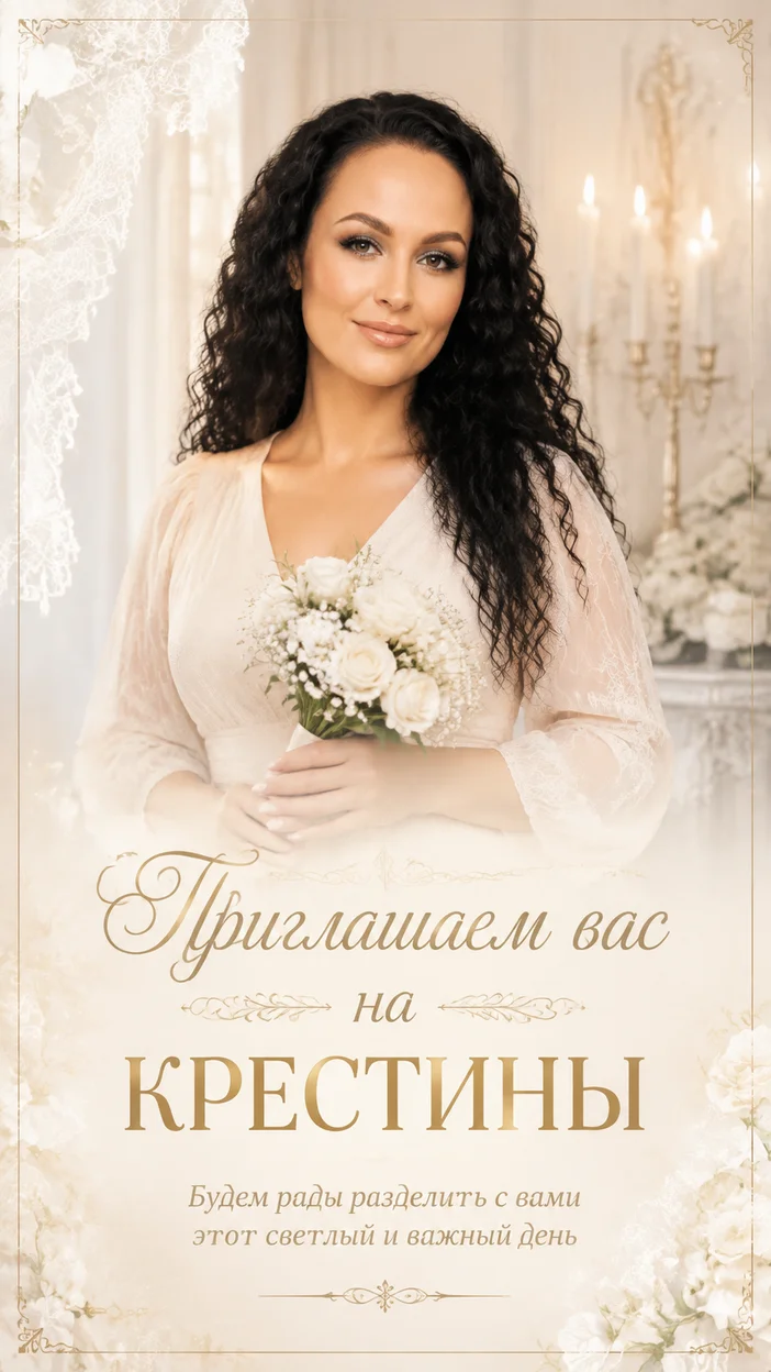Фотооткрытка пригласительная с текстом «Приглашаем вас на крестины»