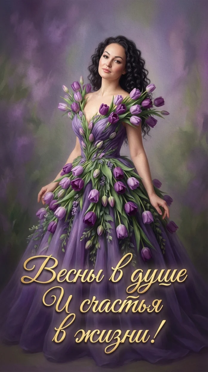 художественная открытка к 8 Марта в живописном стиле с вашим фото 