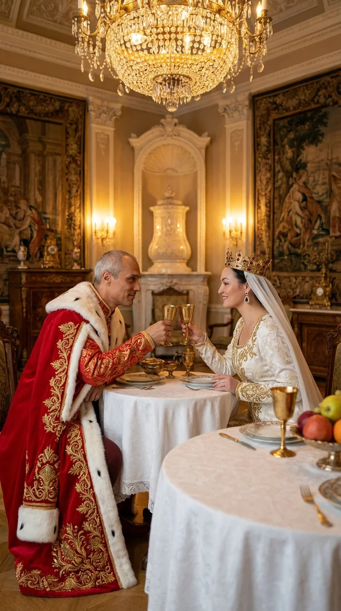 сцена в историческом дворцовом интерьере - Русский образ, парное фото 