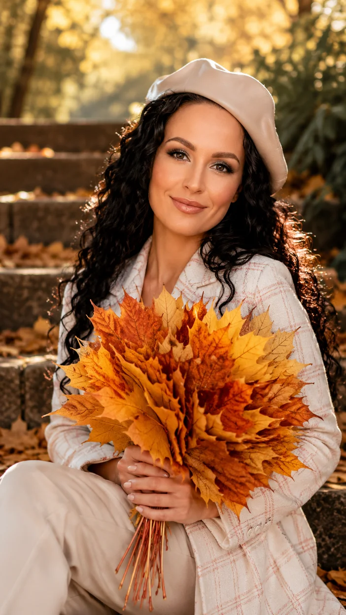 Фотосессия осеннего портрета с букетом