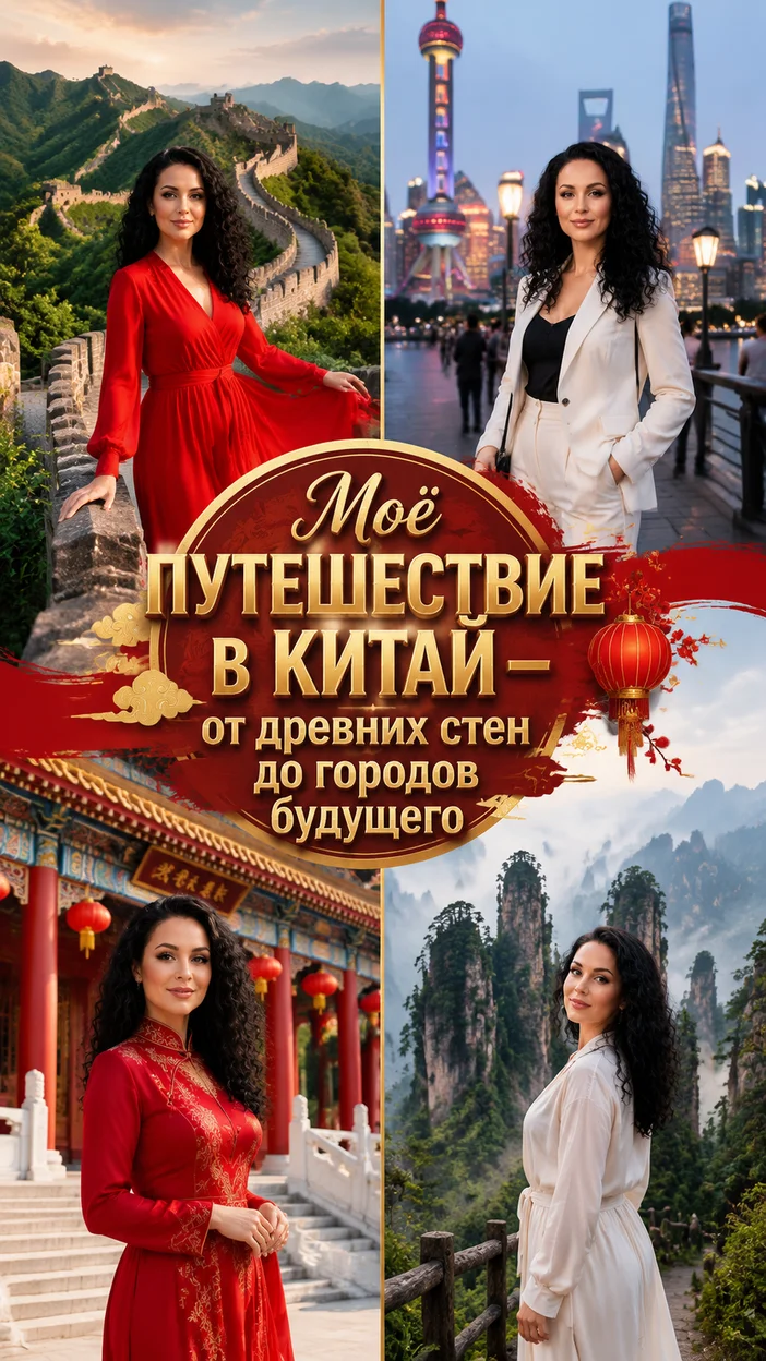 Фотосессия женщины в красном платье на Великой Китайской стене