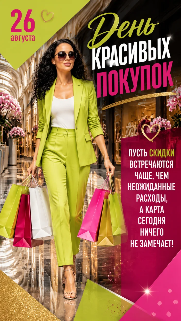 Фотосессия женщины в лаймовом костюме в галерее бутиков