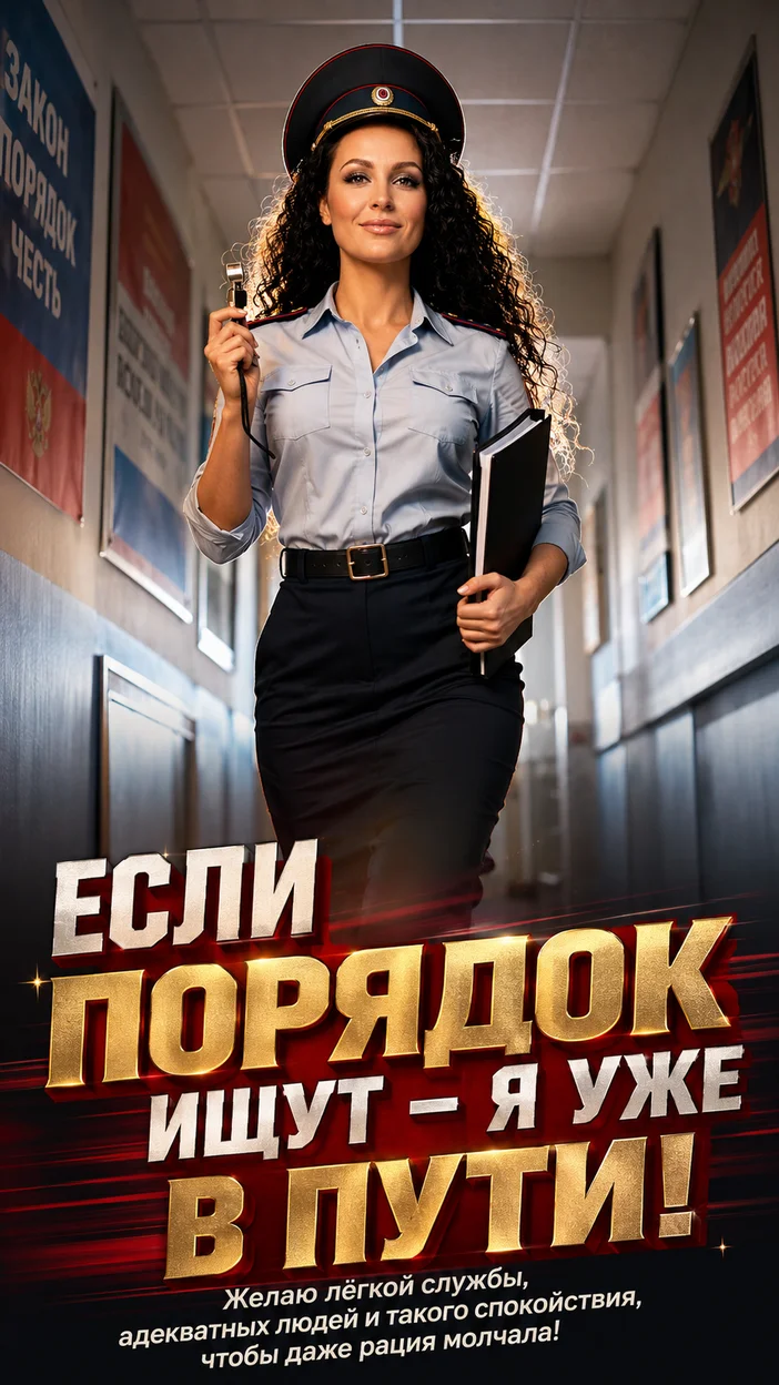 Фотооткрытка начальнику с текстом "ЕСЛИ ПОРЯДОК ИЩУТ — Я УЖЕ В ПУТИ!"