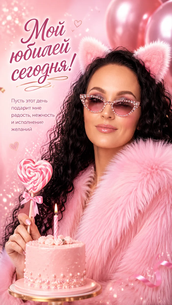 Фотооткрытка гламурная в розовой шубке