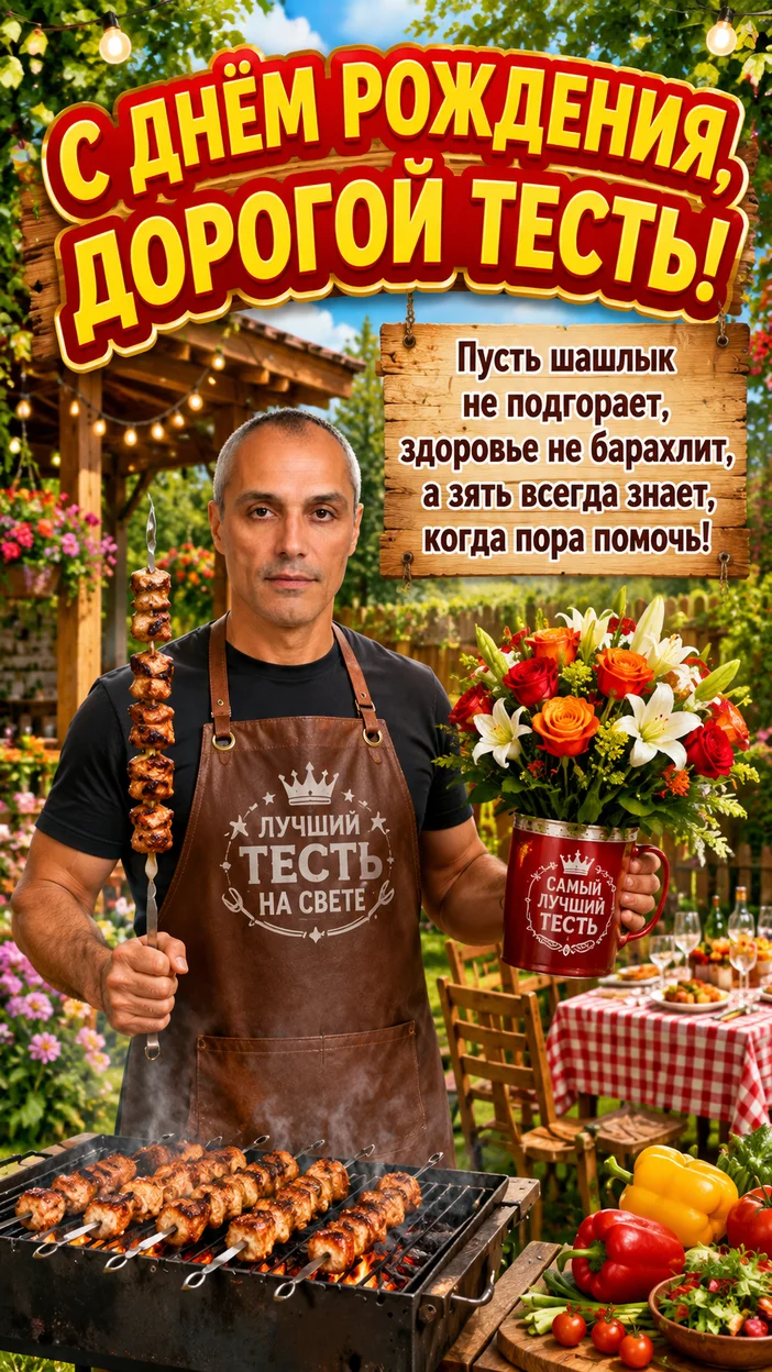 Фотосессия тестя на даче с шашлыком